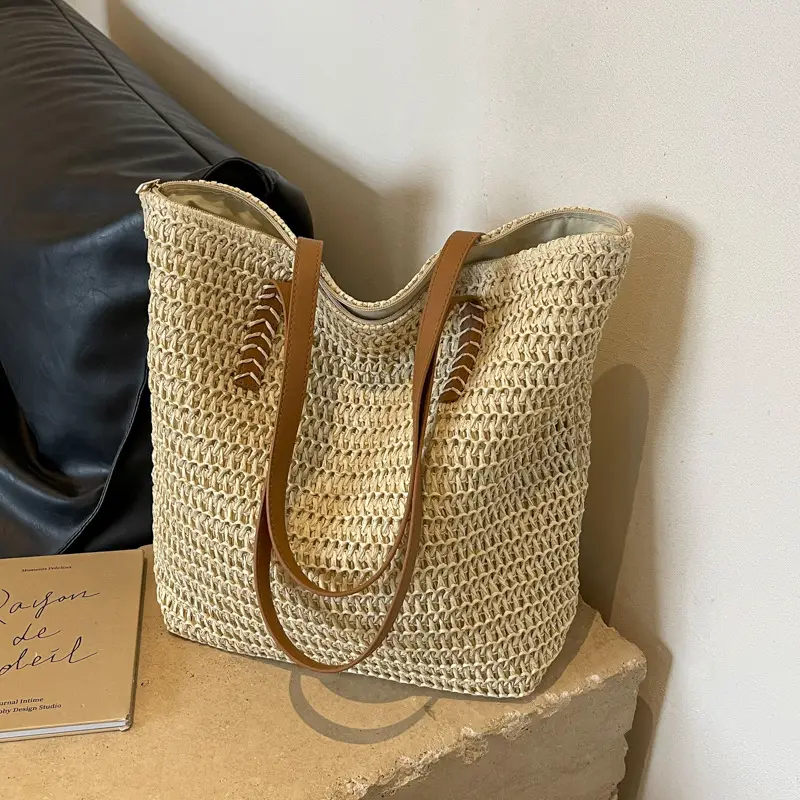 Women Straw Bag Large Capacity Casual Shoulder Bag