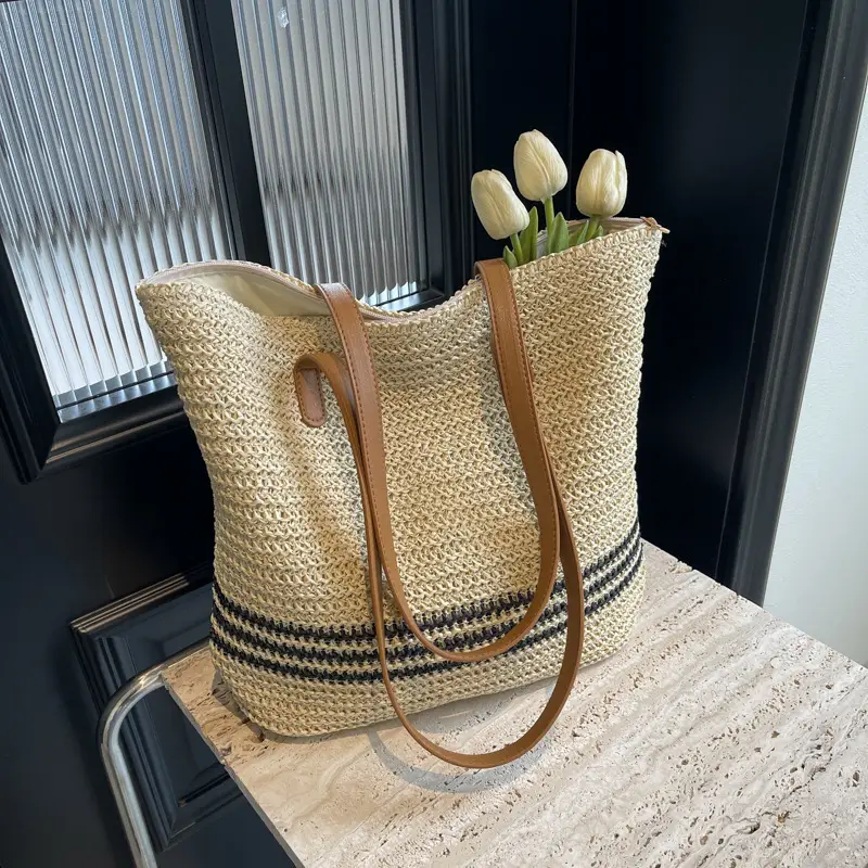 Women Straw Bag Large Capacity Casual Shoulder Bag
