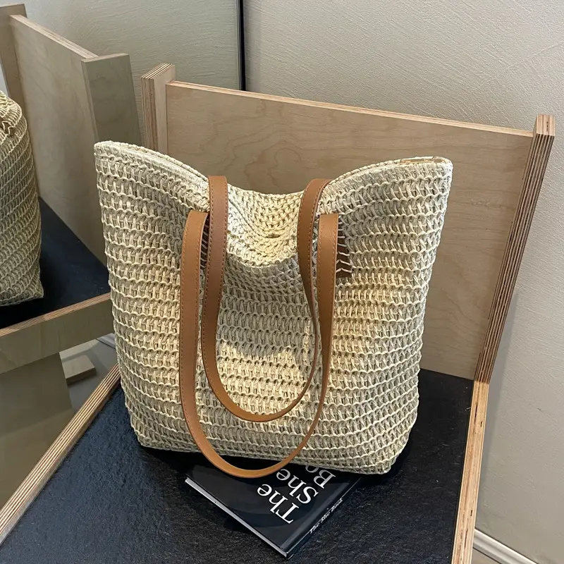 Women Straw Bag Large Capacity Casual Shoulder Bag