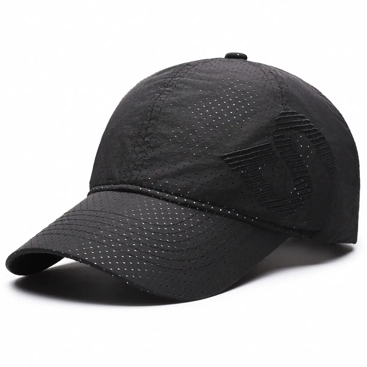 Men's Black Embroidered Perforated Baseball Cap - Image 3