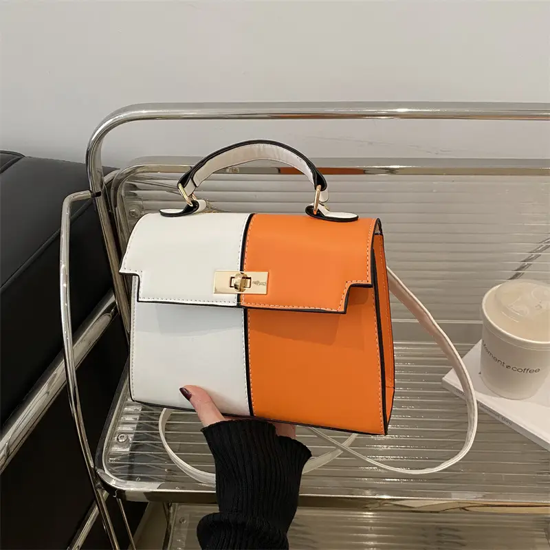 Women's White Brown Crossbody Bag with Gold Lock - Image 7