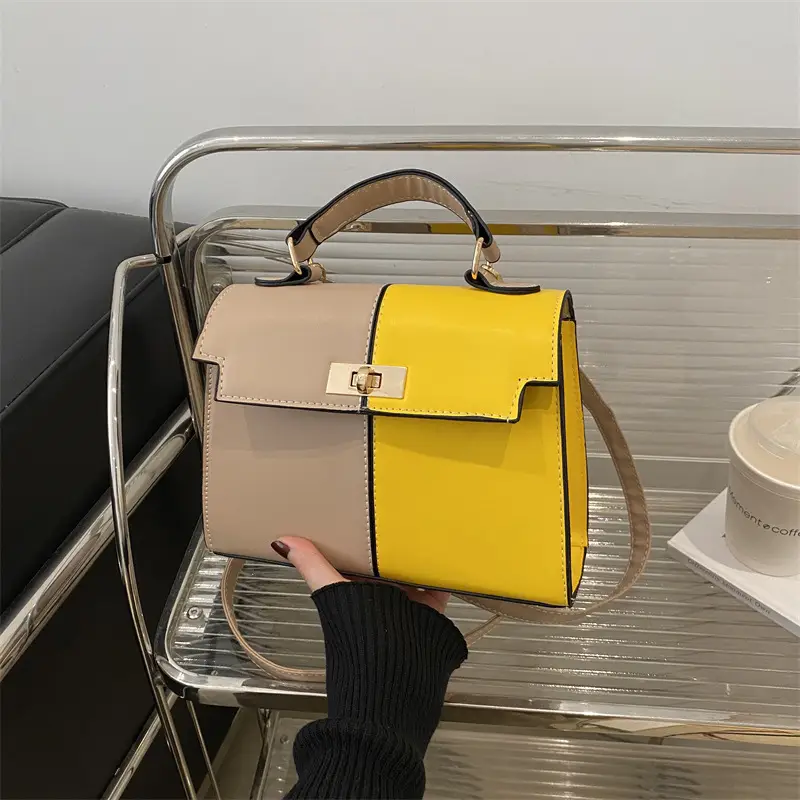 Women's White Brown Crossbody Bag with Gold Lock - Image 8