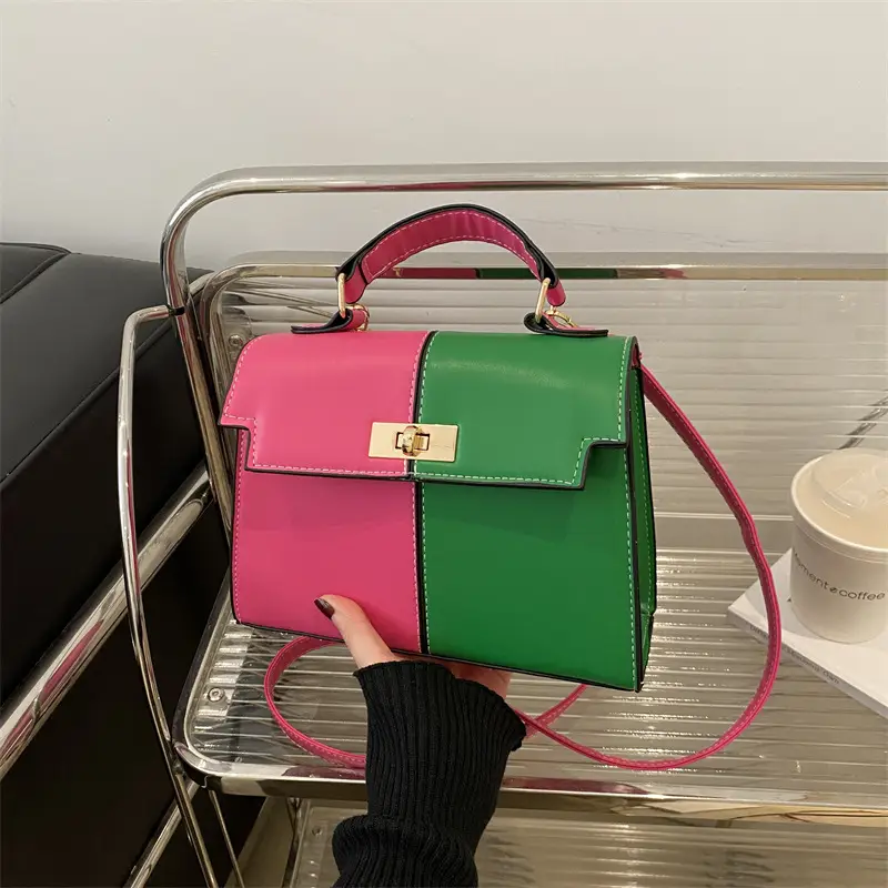Women's White Brown Crossbody Bag with Gold Lock - Image 9