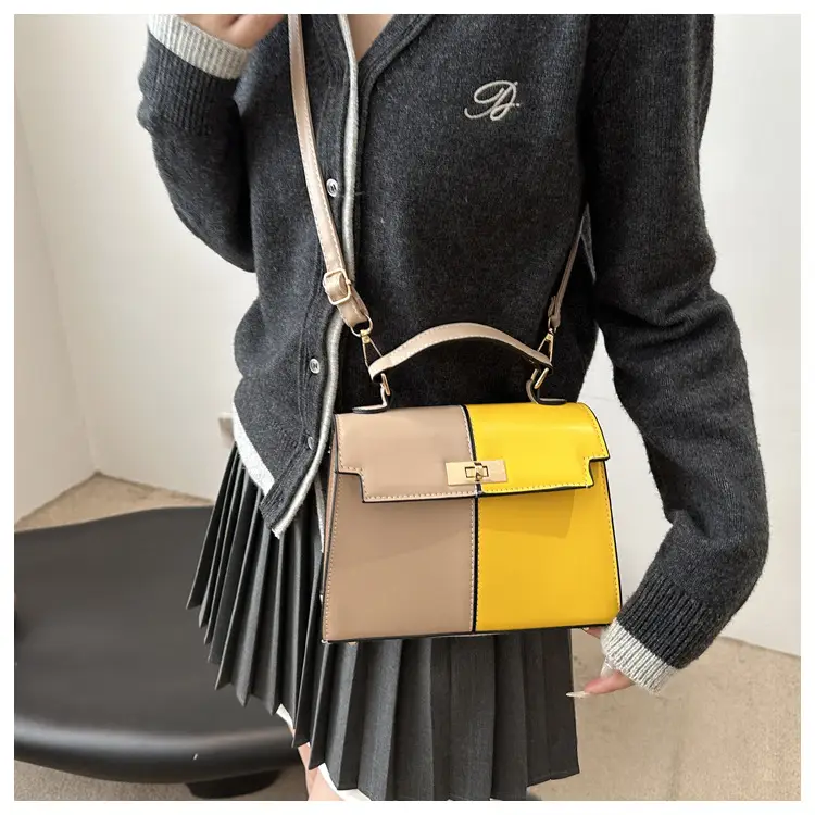 Women's White Brown Crossbody Bag with Gold Lock — feature 10
