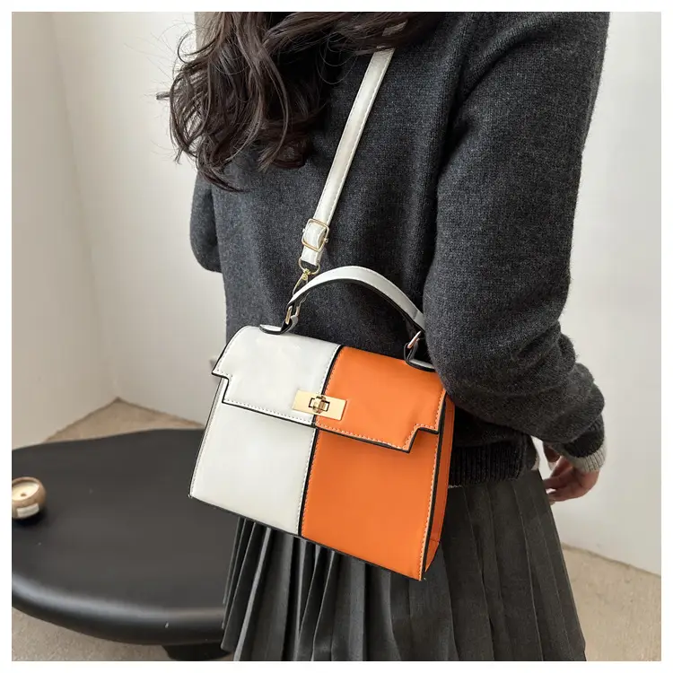 Women's White Brown Crossbody Bag with Gold Lock — feature 12