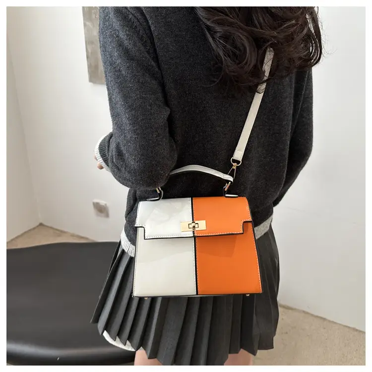Women's White Brown Crossbody Bag with Gold Lock — feature 13