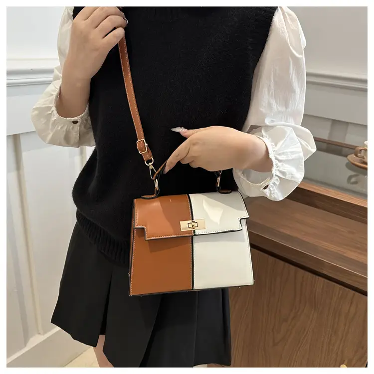 Women's White Brown Crossbody Bag with Gold Lock — feature 17