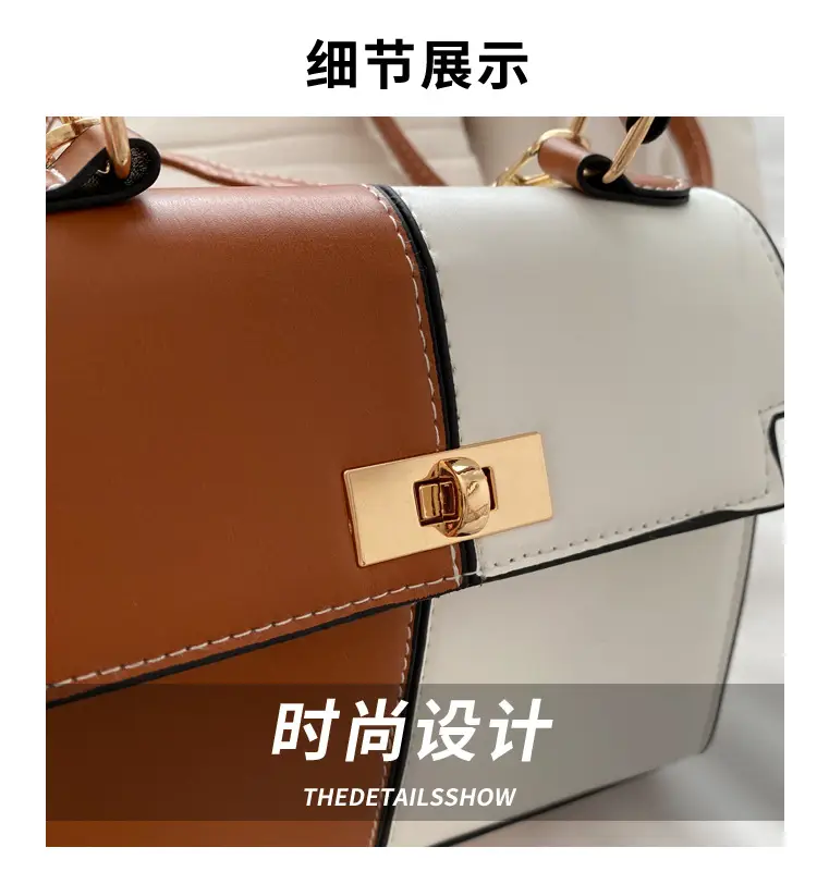 Women's White Brown Crossbody Bag with Gold Lock — feature 2