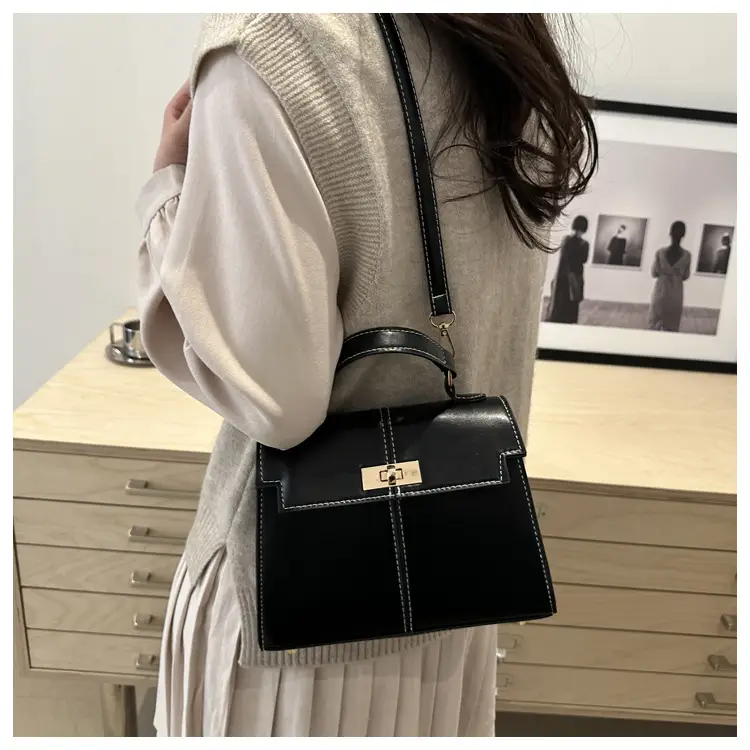 Women's White Brown Crossbody Bag with Gold Lock — feature 20