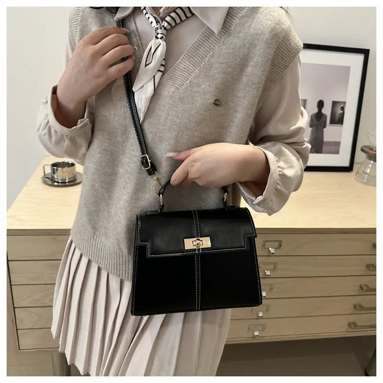 Women's White Brown Crossbody Bag with Gold Lock — feature 21