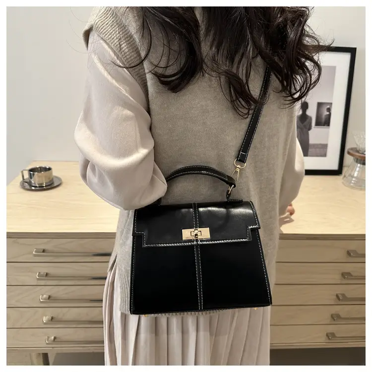 Women's White Brown Crossbody Bag with Gold Lock — feature 22