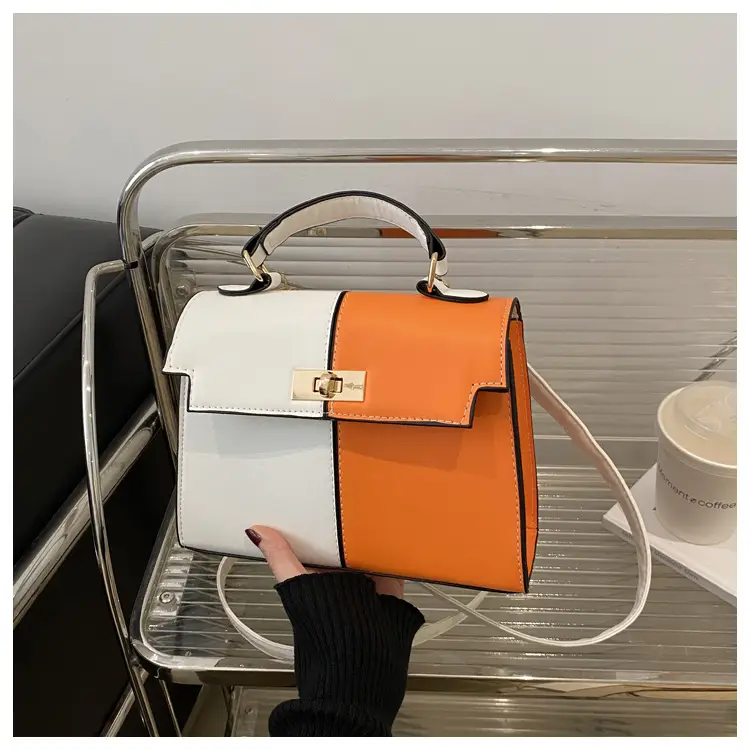 Women's White Brown Crossbody Bag with Gold Lock — feature 26