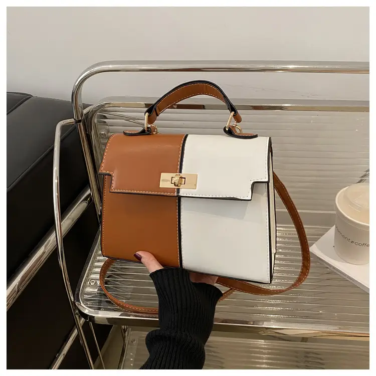 Women's White Brown Crossbody Bag with Gold Lock — feature 27
