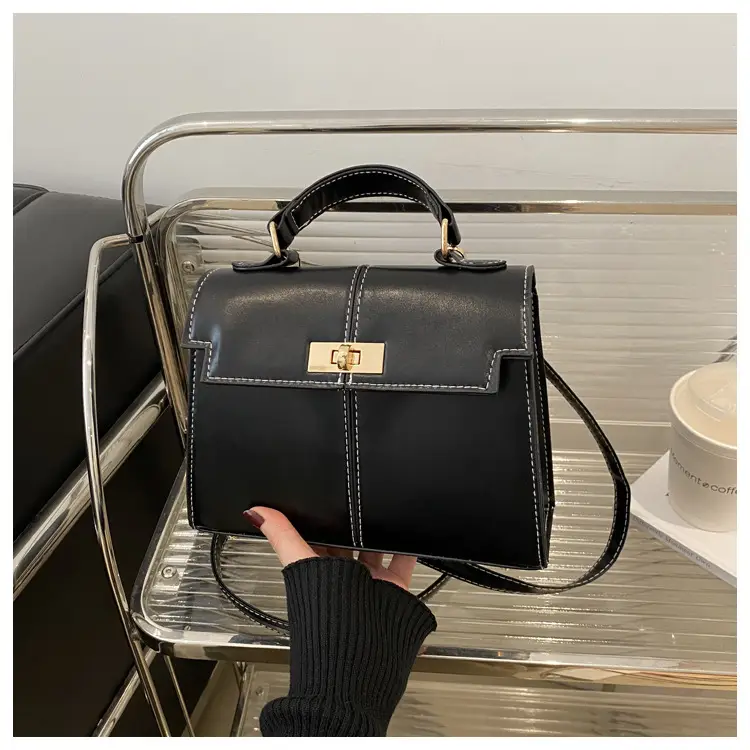 Women's White Brown Crossbody Bag with Gold Lock — feature 28