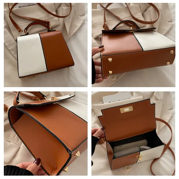 Women's White Brown Crossbody Bag with Gold Lock — feature 7