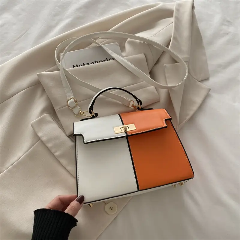 Women's White Brown Crossbody Bag with Gold Lock - Image 2
