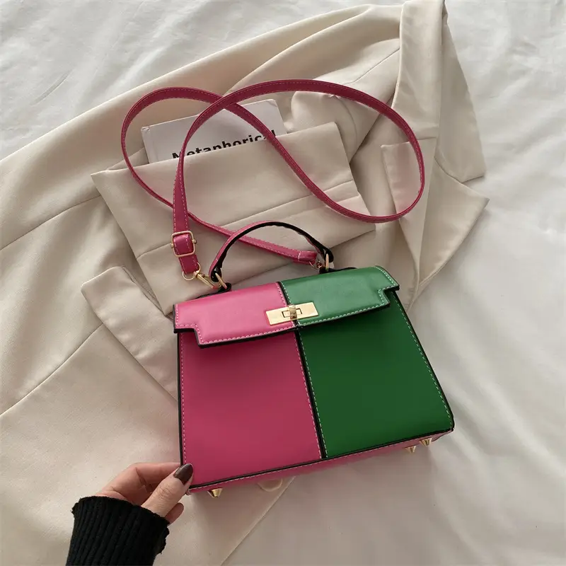 Women's White Brown Crossbody Bag with Gold Lock - Image 5