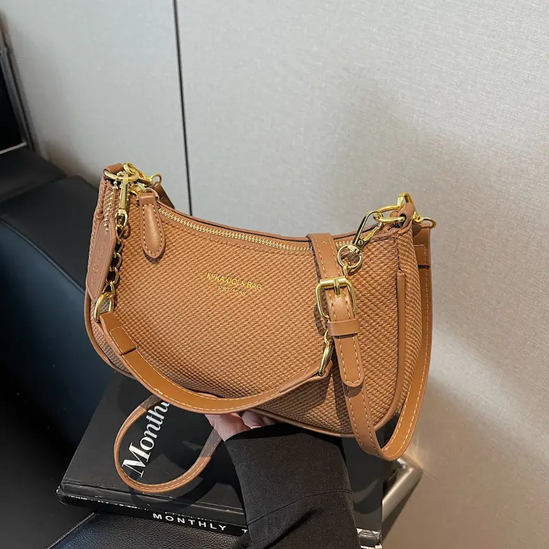 Women's 1-Shoulder Textured Brown Handbag - Image 5