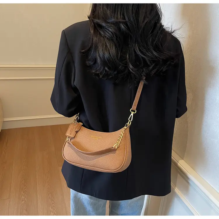 Women's 1-Shoulder Textured Brown Handbag — feature 34