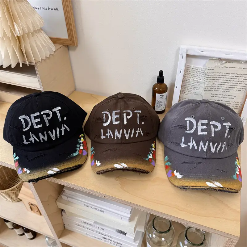 Dept. Lania Distressed Cap Women Black Curved Brim