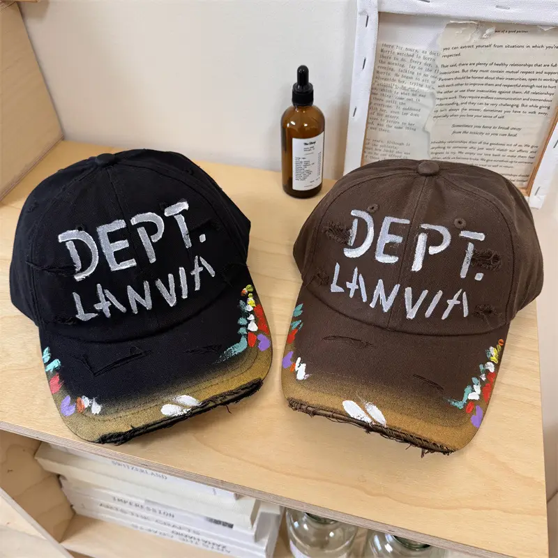 Dept. Lania Distressed Cap Women Black Curved Brim