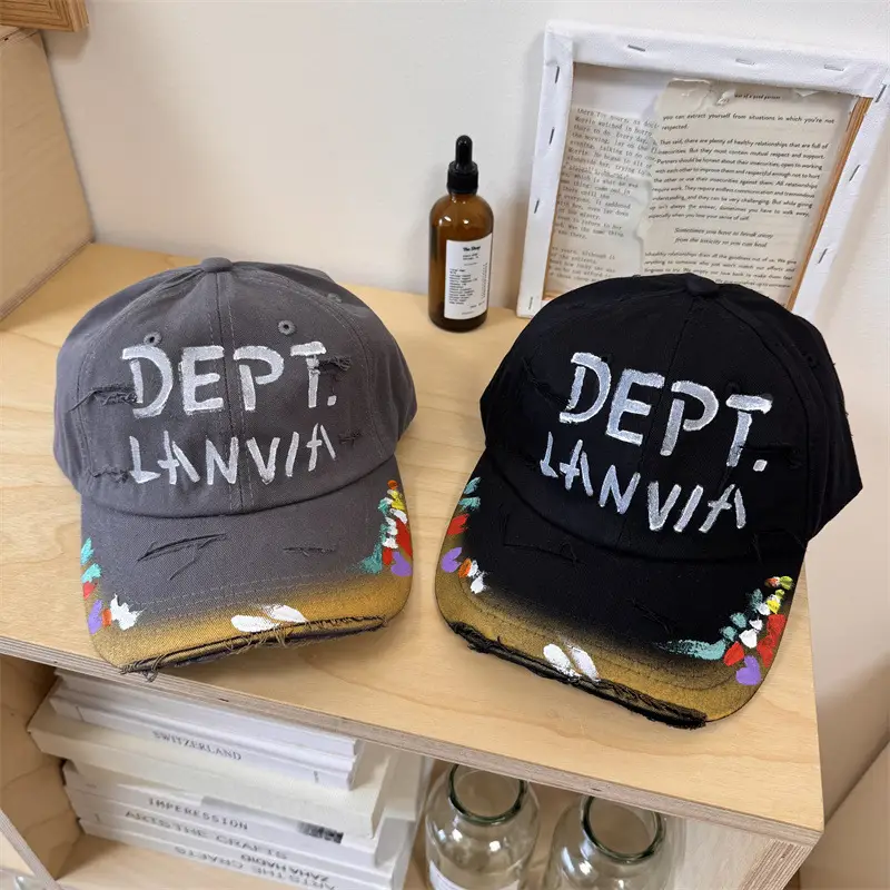 Dept. Lania Distressed Cap Women Black Curved Brim