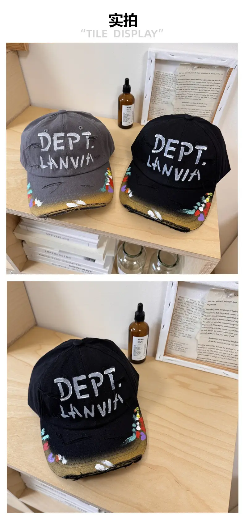 Dept. Lania Distressed Cap Women Black Curved Brim — feature 4