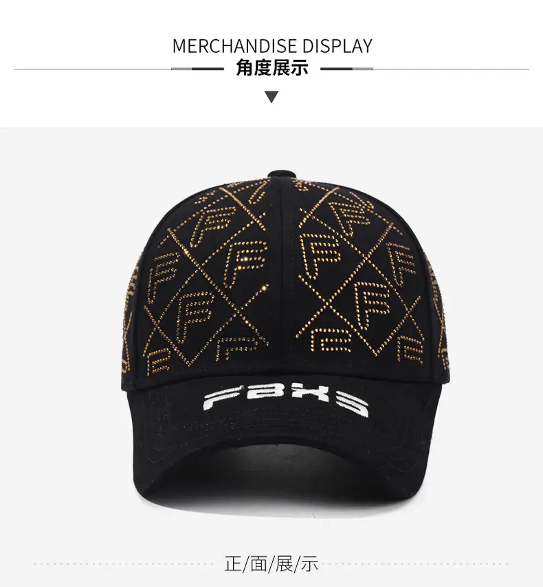 Women's Black Rhinestone F Cap Sunscreen Cap — feature 9