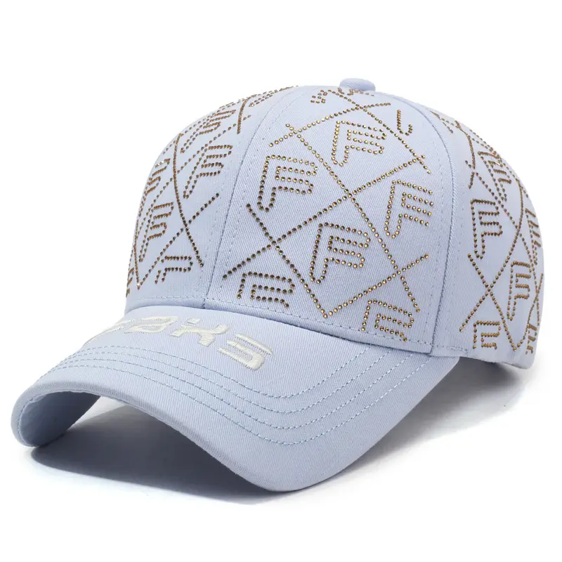 Women's Black Rhinestone F Cap Sunscreen Cap - Image 8