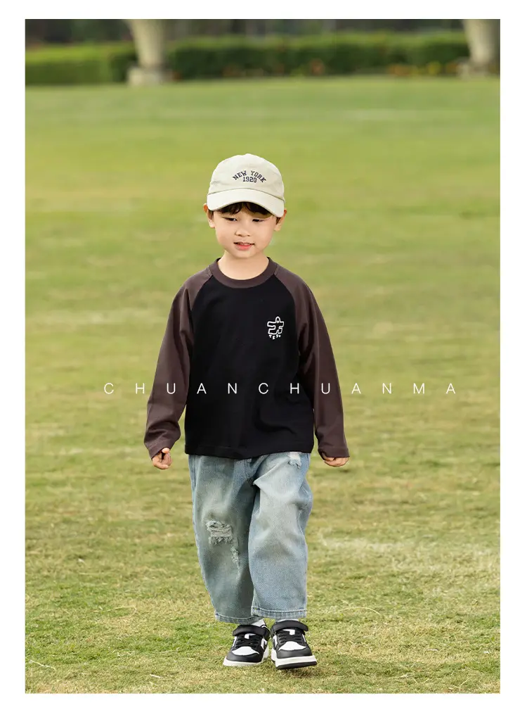 Boy's Korean Style Contrast Raglan T-Shirt with Letter Design — feature 12