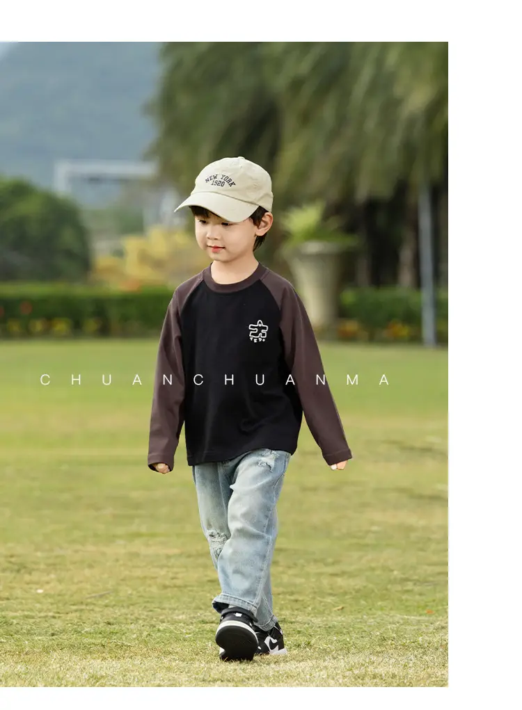Boy's Korean Style Contrast Raglan T-Shirt with Letter Design — feature 14