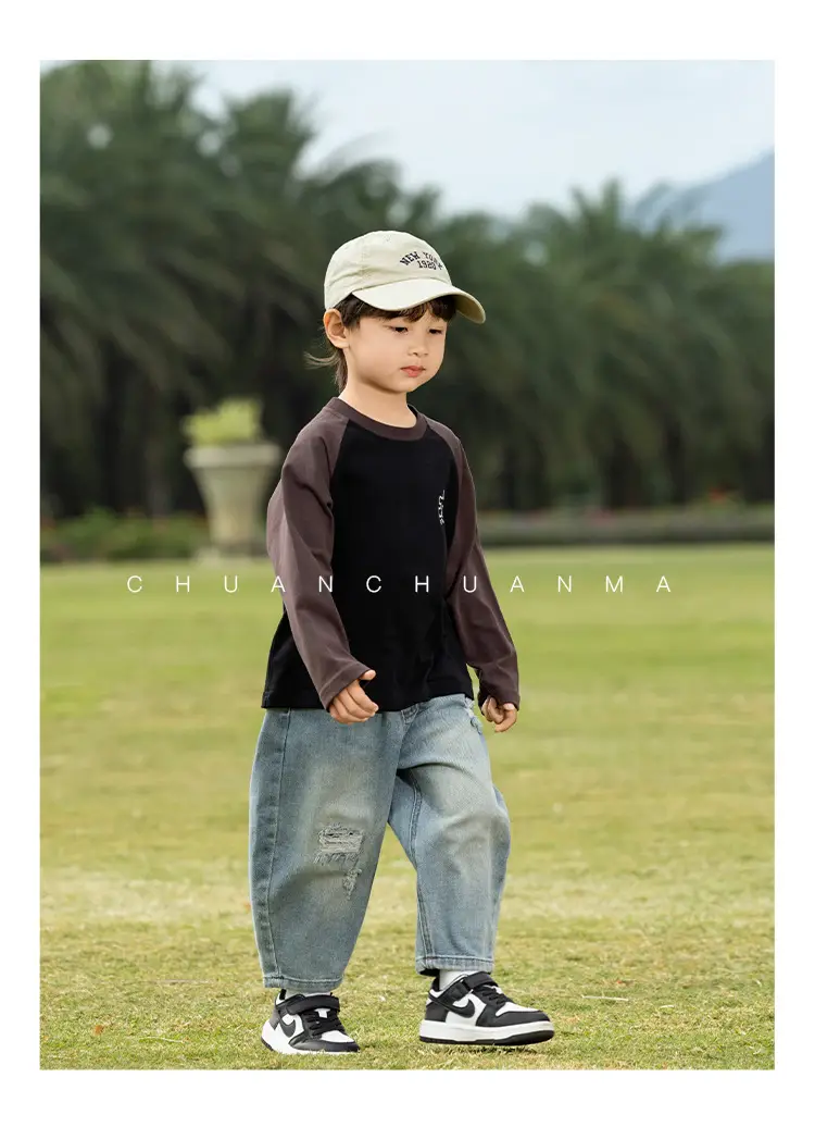 Boy's Korean Style Contrast Raglan T-Shirt with Letter Design — feature 15