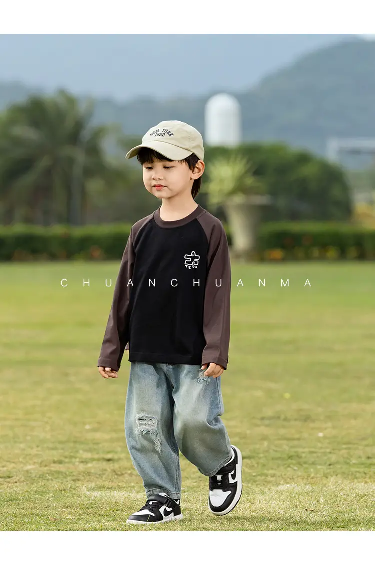 Boy's Korean Style Contrast Raglan T-Shirt with Letter Design — feature 16