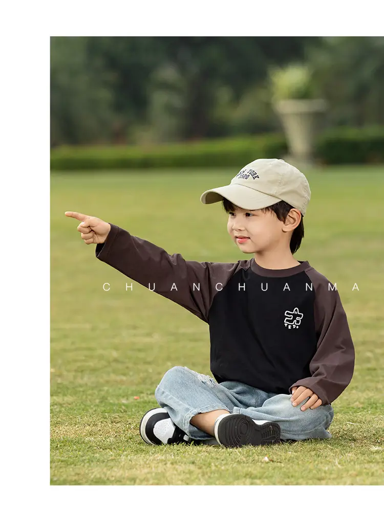 Boy's Korean Style Contrast Raglan T-Shirt with Letter Design — feature 18