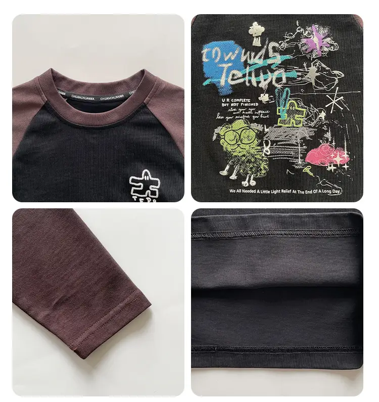 Boy's Korean Style Contrast Raglan T-Shirt with Letter Design — feature 5