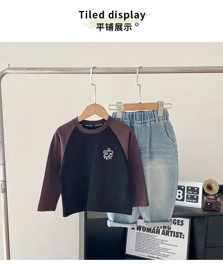 Boy's Korean Style Contrast Raglan T-Shirt with Letter Design — feature 7
