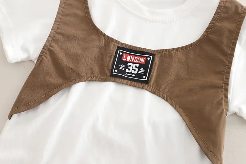 2025 Summer Boys Cotton T-Shirt Shorts Set Brown White — feature 10
