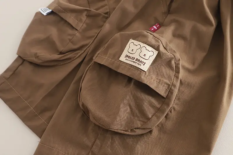 2025 Summer Boys Cotton T-Shirt Shorts Set Brown White — feature 17