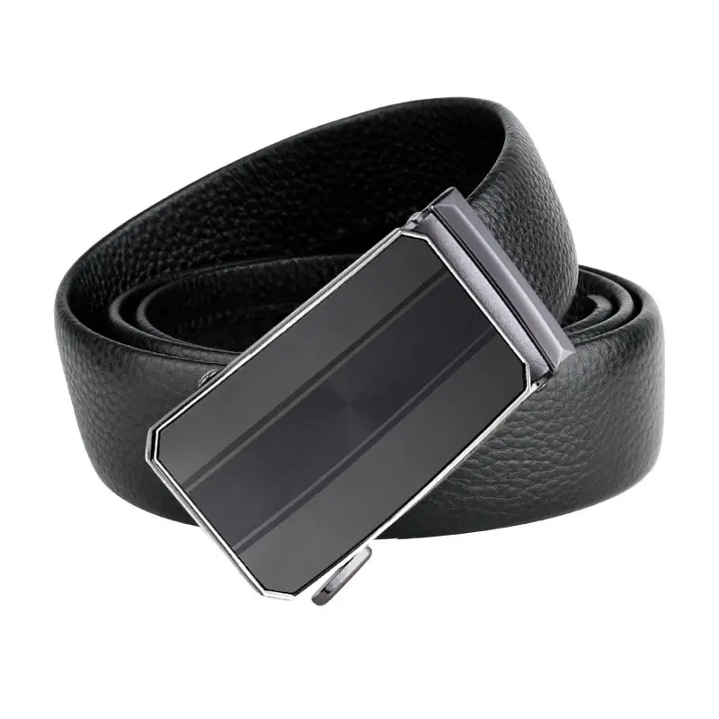 New Men's Black Genuine Leather Belt with Automatic Buckle - Image 2