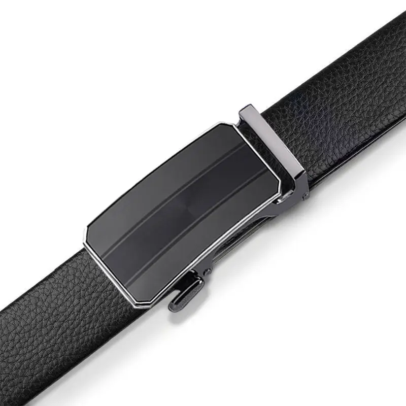 New Men's Black Genuine Leather Belt with Automatic Buckle - Image 3