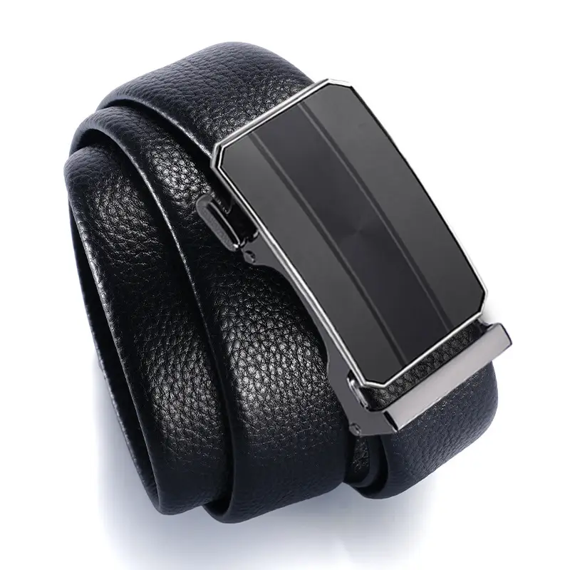 New Men's Black Genuine Leather Belt with Automatic Buckle - Image 4