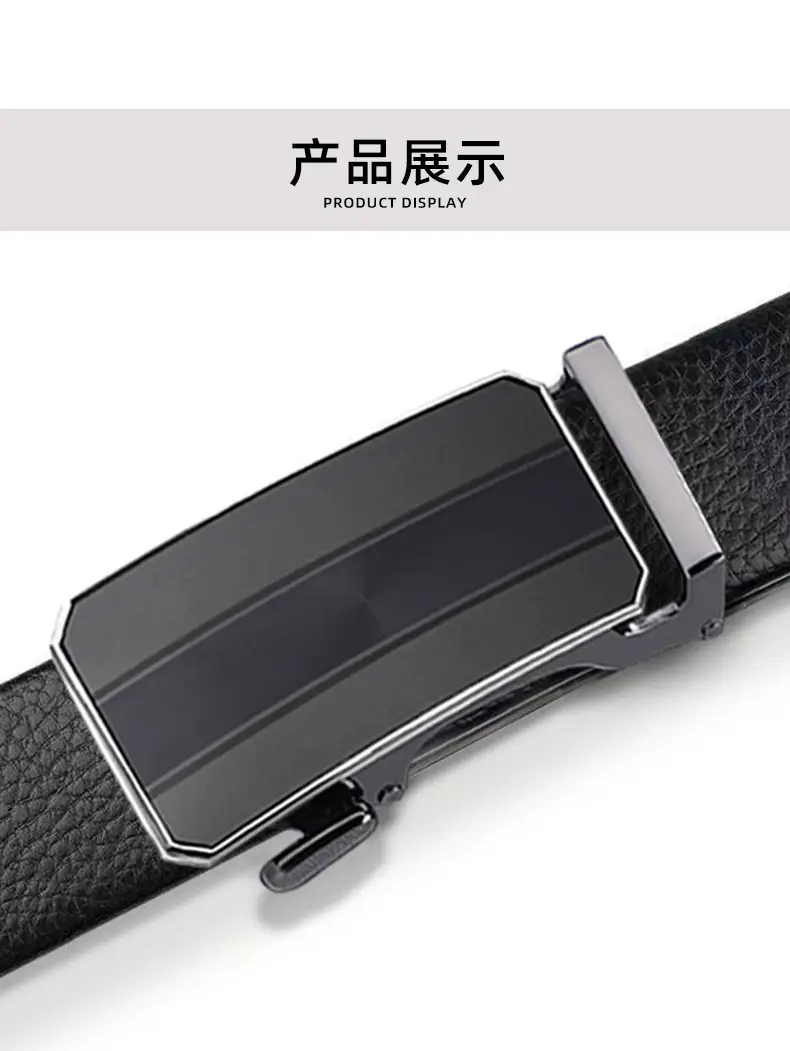 New Men's Black Genuine Leather Belt with Automatic Buckle — feature 10