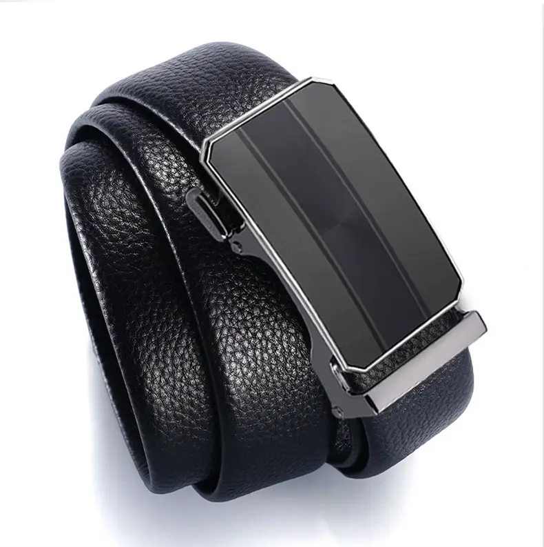 New Men's Black Genuine Leather Belt with Automatic Buckle — feature 11