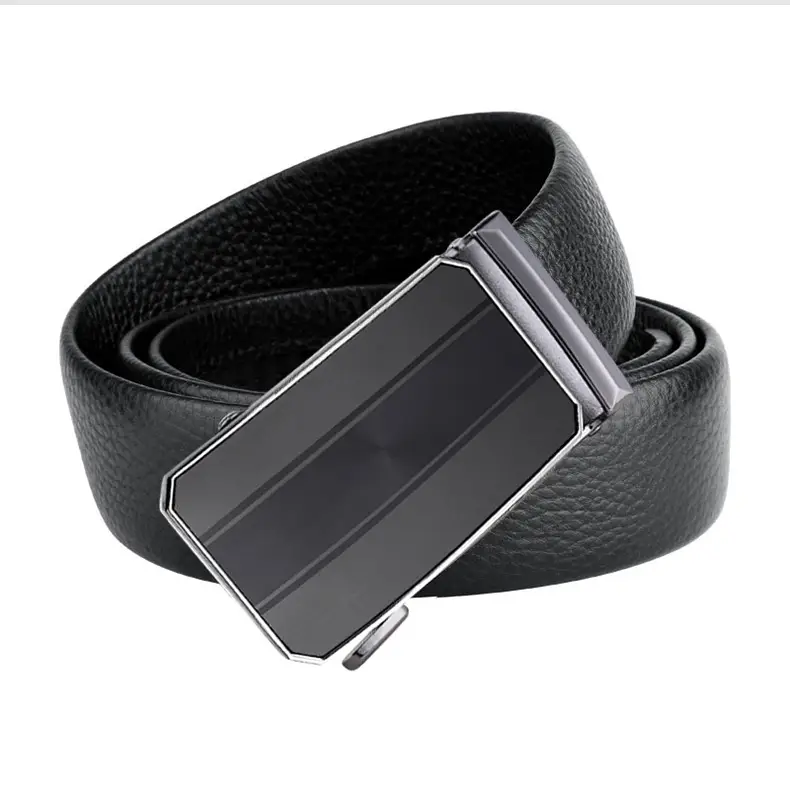 New Men's Black Genuine Leather Belt with Automatic Buckle — feature 12