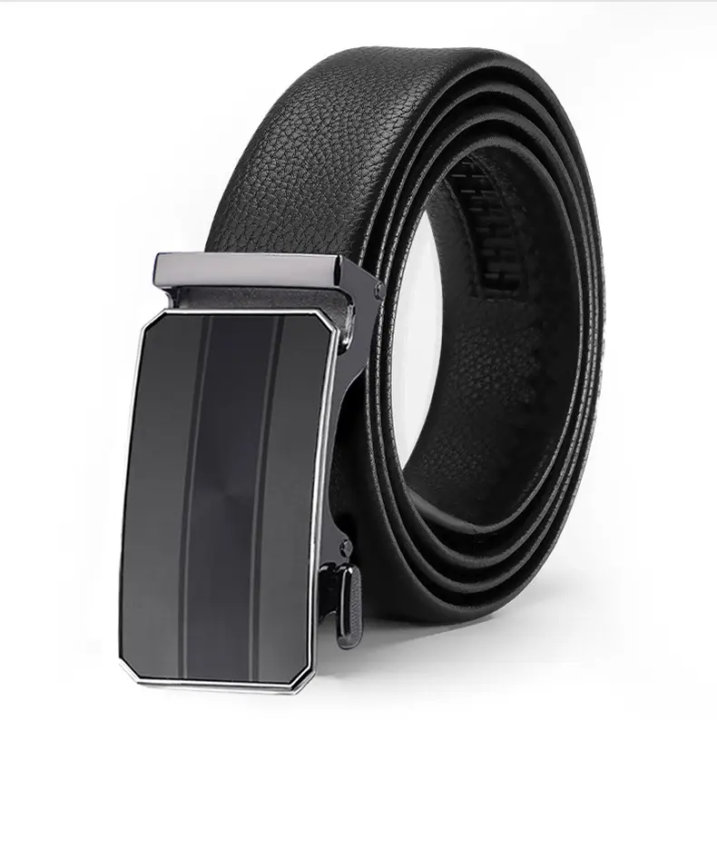 New Men's Black Genuine Leather Belt with Automatic Buckle — feature 13