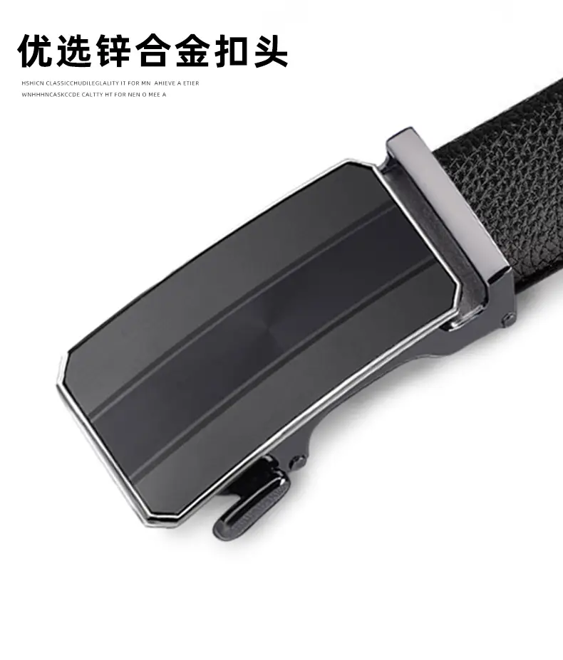 New Men's Black Genuine Leather Belt with Automatic Buckle — feature 2