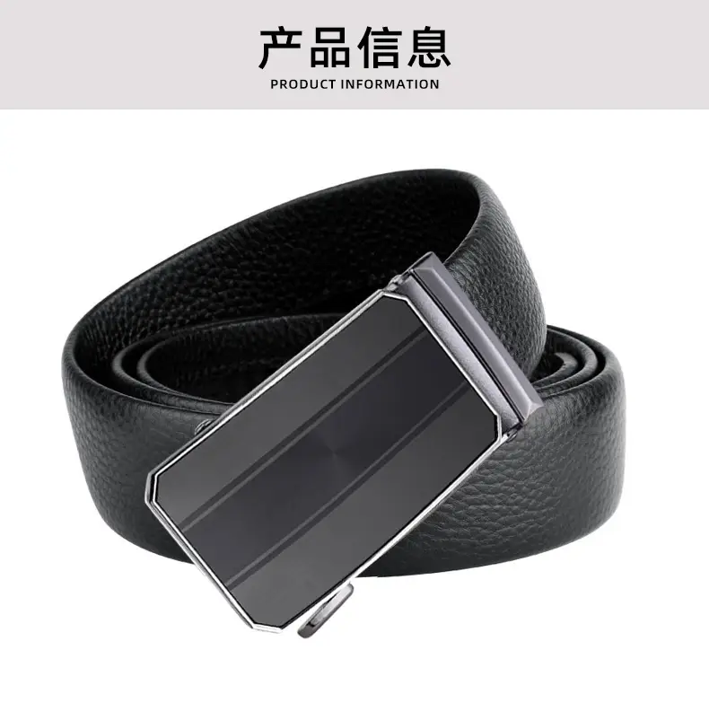 New Men's Black Genuine Leather Belt with Automatic Buckle — feature 3