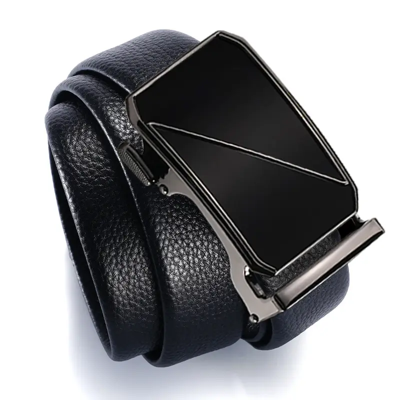 Automatic Buckle Men's Belt Genuine Leather Black - Image 4
