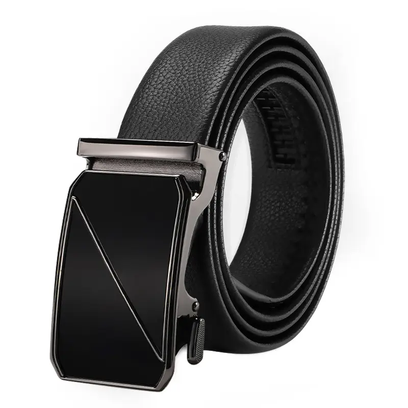 Automatic Buckle Men's Belt Genuine Leather Black - Image 6