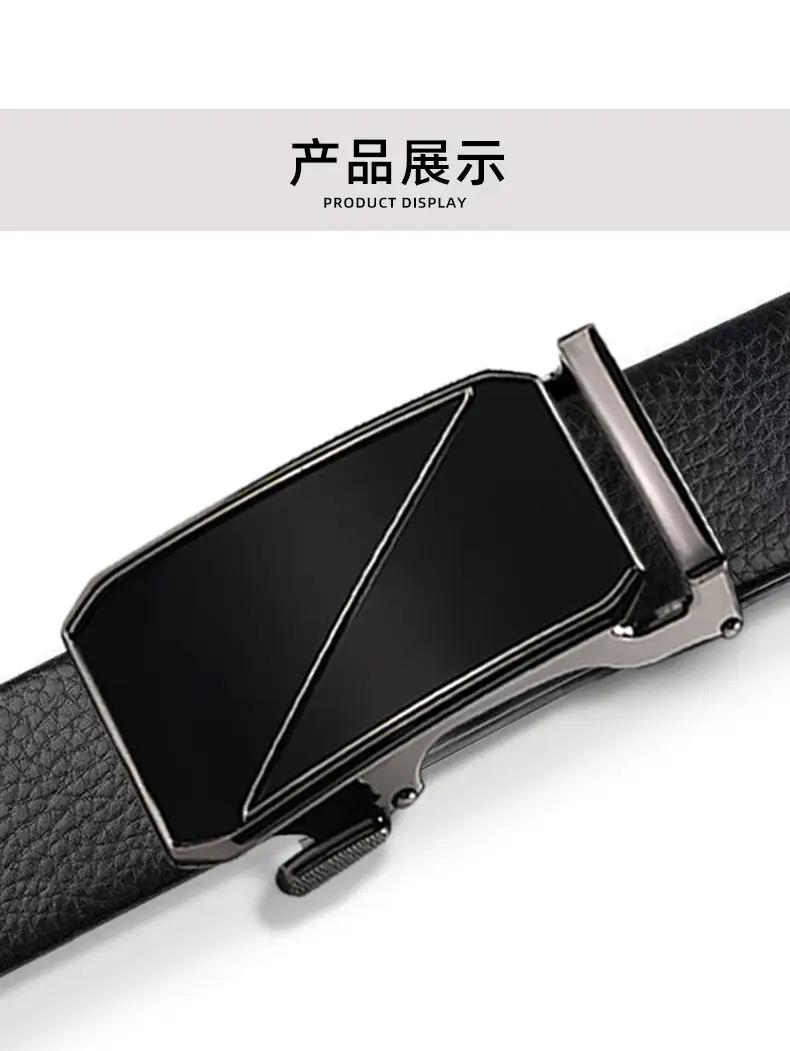 Automatic Buckle Men's Belt Genuine Leather Black — feature 10